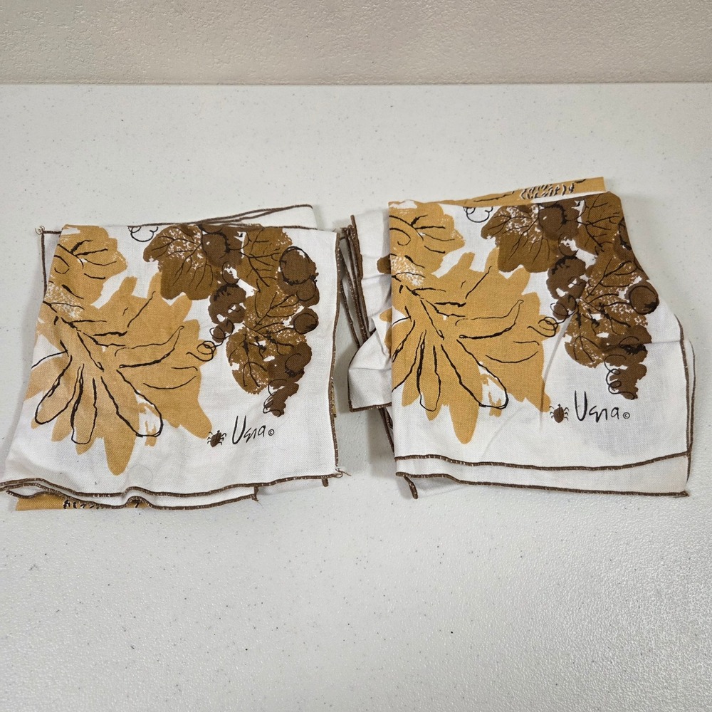 Vintage Vera Neumann Cloth Napkins Set of 6 Grapes Leaves Mustard Brown MCM